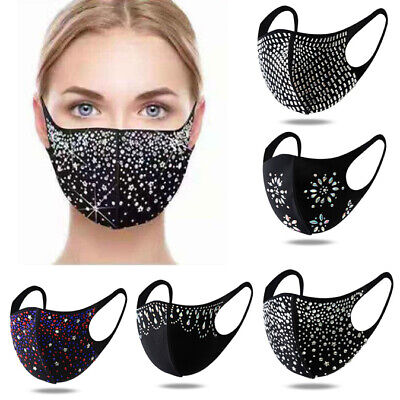 Sexy Crystal Glitter Rhinestone Sparkle Bling Reusable Face Mask Washable Cover