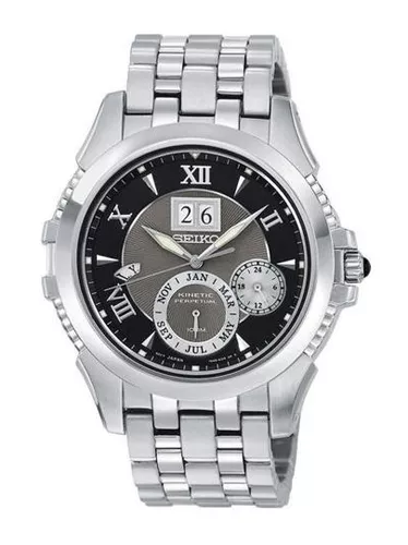 NEW Seiko SNP027 Mens Stainless Steel Kinetic Le Grand Sport Perpetual Calendar