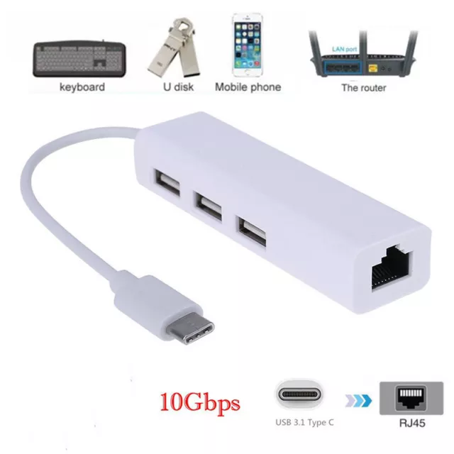 USB-C USB3.1 Type C vers USB RJ45 Ethernet Lan Adaptateur Hub Câble pour Macbook