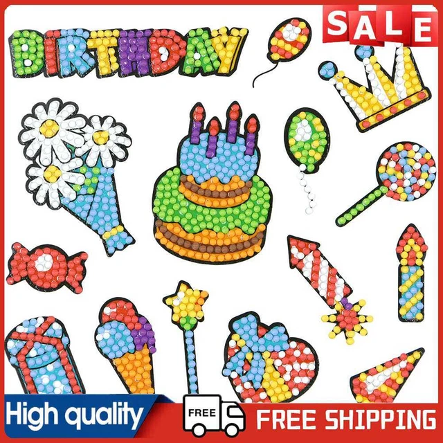 14 pegatinas hágalo usted mismo taladro redondo pintura diamante cumpleaños pastel juego de calcomanías para niños juguete