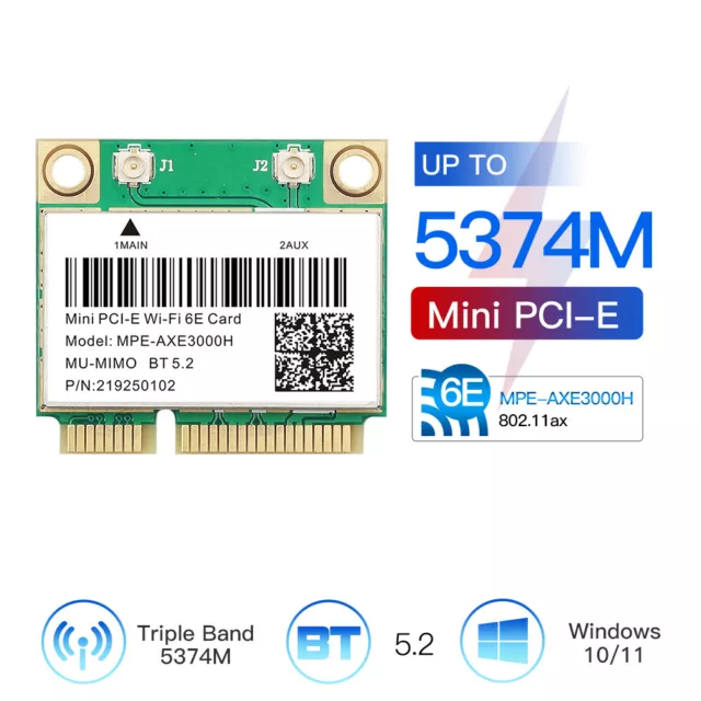 AX210HMW Carte Réseau sans Fil Mini PCIE Carte Réseau pour Ordinateur 5374M  Wifi 6E 5G Carte Wifi Triple Bande Gigabit Carte Réseau 6G 2400Mbps pour  WIN10 (64bit)