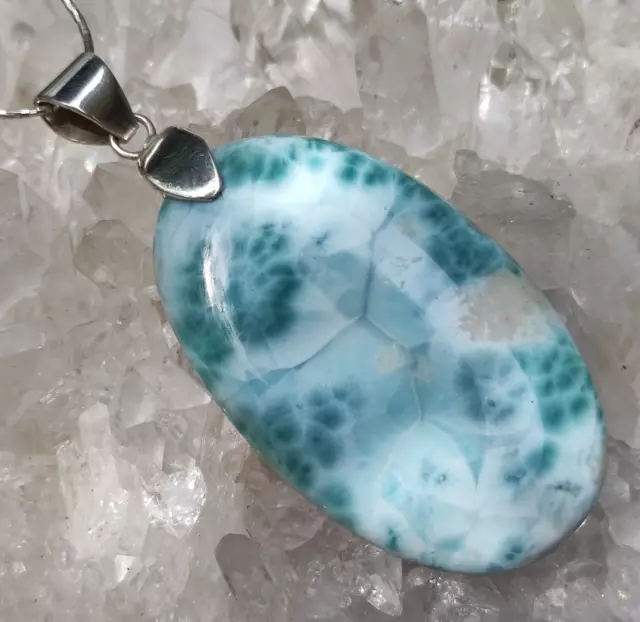 Larimar piedra atlántica Dom.Rep. Colgante Heilstein XXL plata de ley 925 A1393