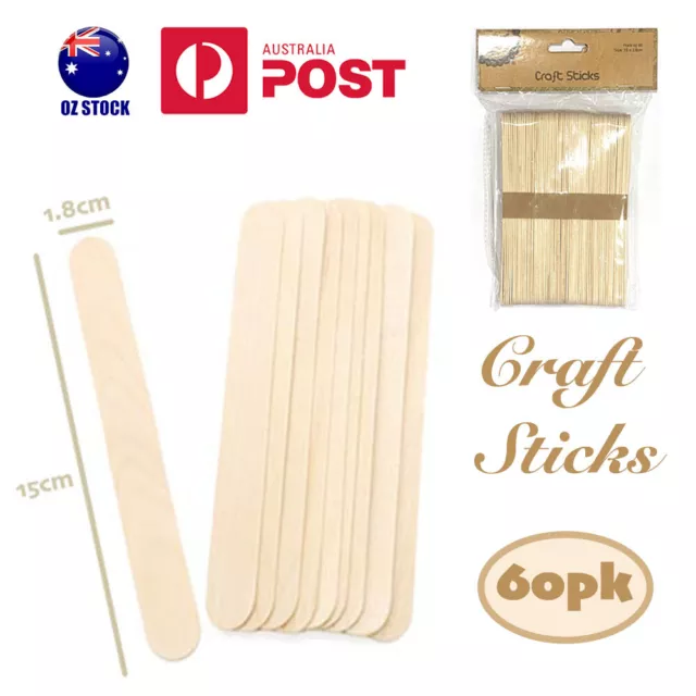 60pk Jumbo Craft Sticks Natural Wood DIY Building Mixing Wooden Plain Spatulas