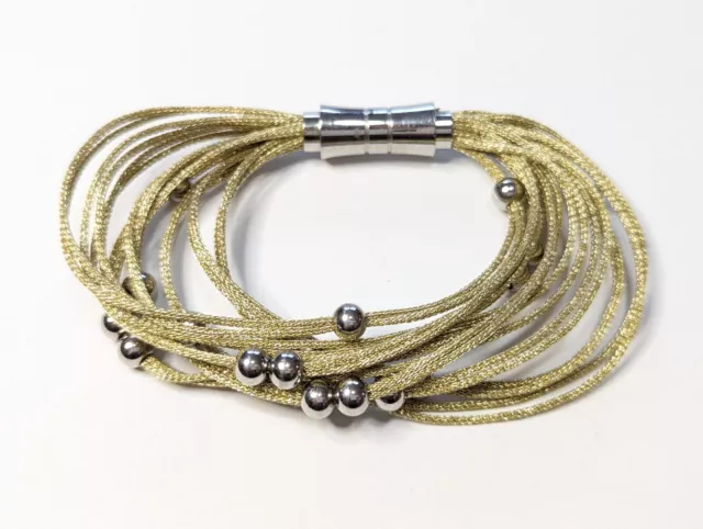 Stainless Steel Multi Strand Beaded Milor Magnetic Clasp Bracelet 7.5" Long