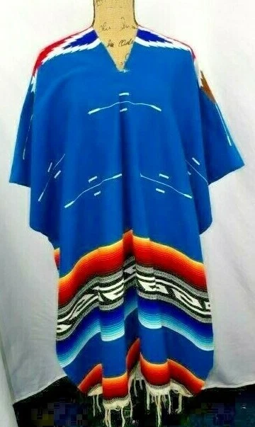 Mexican Blanket Serape Woven Poncho Bright Colorful Open Sides One size
