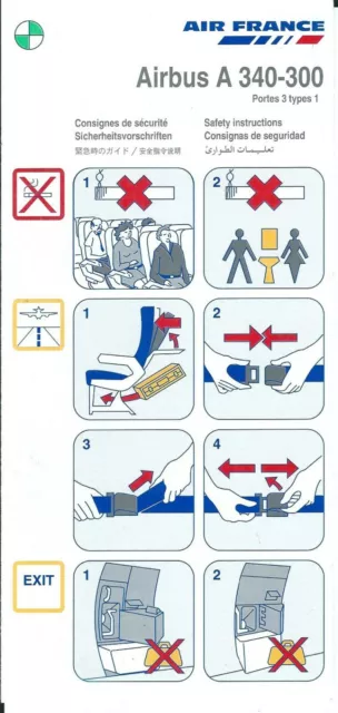 Safety Card - Air France - A340 Portes 3 Types 1 - 2002 (S4082)