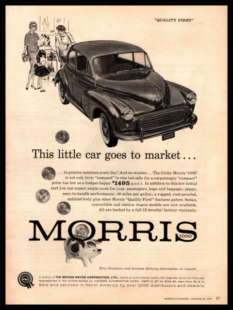 1960 Morris 1000 2-Door Coupe $1495 Piggybank British Motor Corporation Print Ad
