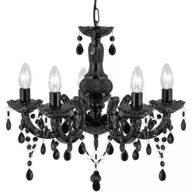 5 Lights Chrome Glass Frame Black Acrylic Droplets Ceiling Fitting Chandelier