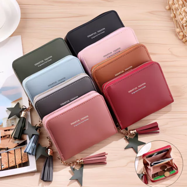 Women Zip Leather Wallet Short Small Coin Purse Ladies Folding Card Card Holder