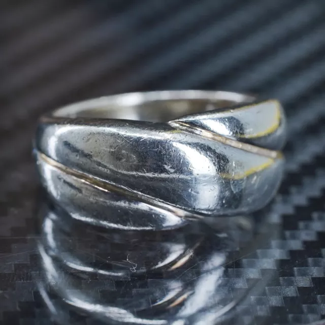 size 7.5, vintage sterling silver 925 handmade wide ribbed band ring
