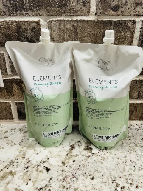 (2) Wella Elements Renewing Shampoo Refills 33.8 oz X2