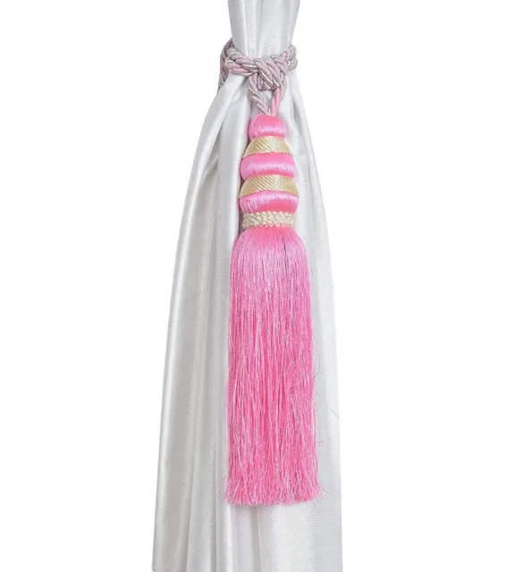 Beautiful Polyester Tassel Rope Curtain Tieback Pink Double Lace set of 2 Pcs 2