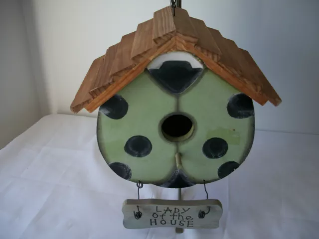 Vintage Wooden Birdhouse Handcrafted 8" Tall "Lady of the House" Ladybug Themed