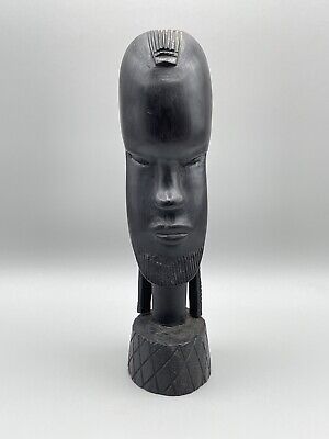 VTG Hand Carved African Man Ebony Black Ironwood Figurine 8 3/4" Sculpture Kenya