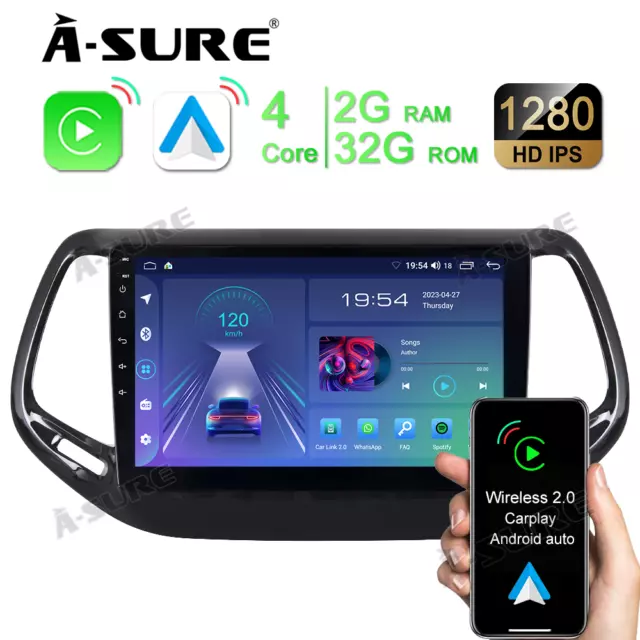 10.1" 2+32GB Android 13 Autoradio CarPlay GPS Navi BT Für Jeep Compass 2017-2020