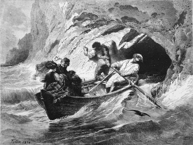 ITALY - CAPRI ISLAND: BLUE CAVE ENTRANCE to ANACAPRI - 19th century engraving