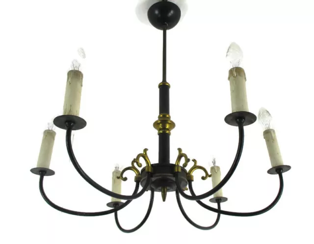 6 Arms Lights Pan Chandelier Revival French Vintage Modernist Brass