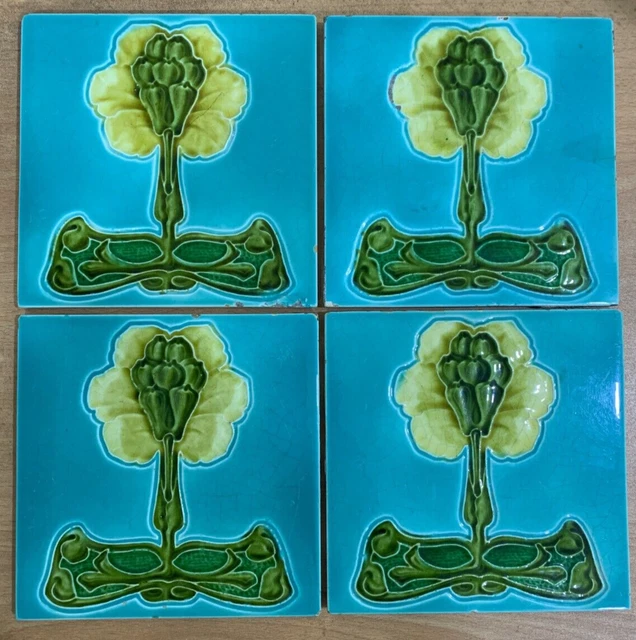 Tiles England Rare Art Nouveau 6x6 Inch antique collectible majolica