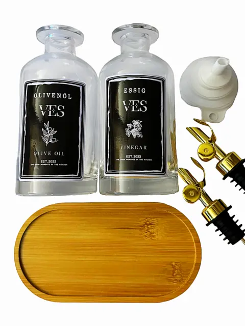 Elegantes 2-teiliges Set: 350ml Olivenöl- und Essigspender mit goldenen Spender