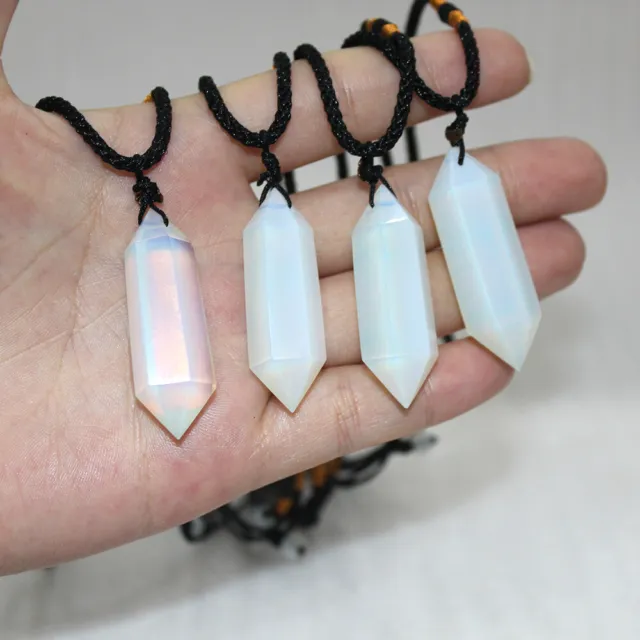 Opal Natural Gemstone Crystal Point  Quarz Healing Stone Rope Necklace Jewelry