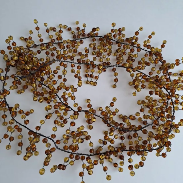 POTTERY BARN Glass Beads & Metal AMBER Pepper Berry Garland 5 Feet Loop & Clasp