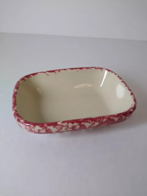 Henn Art Pottery Red Spongeware USA Pottery Soapdish 5"
