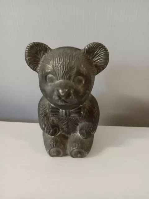 Vintage Silver Plated Teddy Bear 5” Coin Piggy Bank By Leonard Made In Japan#153