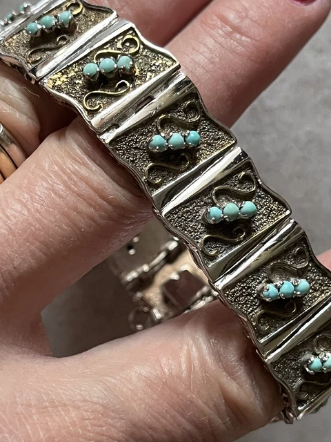 Antique Silver Turquoise Bracelet Argento 835 Antico Bracciale Turchesi