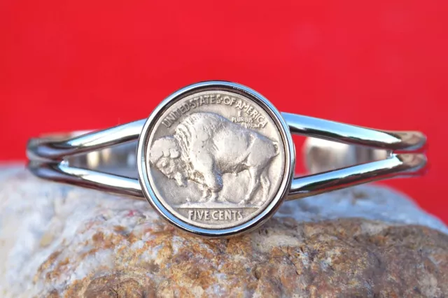 1913-38 Indian Head Buffalo Nickel Coin Silver Plated Cuff Bracelet NEW