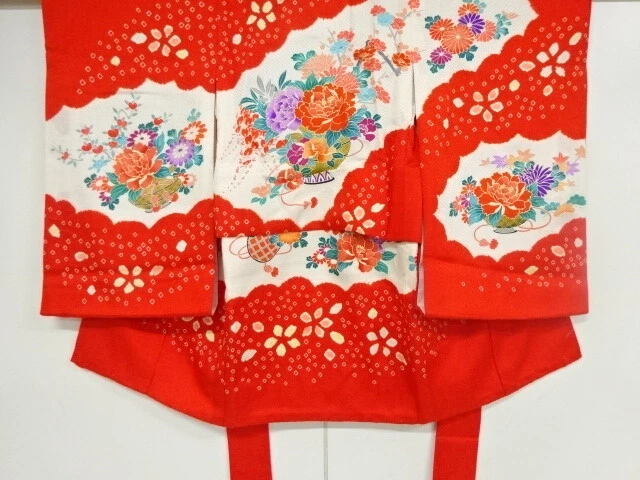 45189# Japanese Kimono / Antique Kimono For Girls / Flower Basket