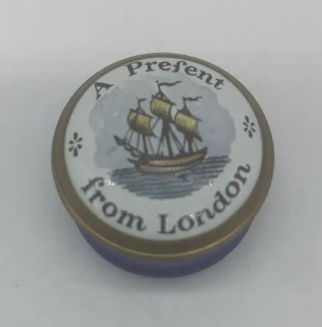 Vintage Crummles & Co Enamel Trinket Box, "A Present From London" Sailing Ship