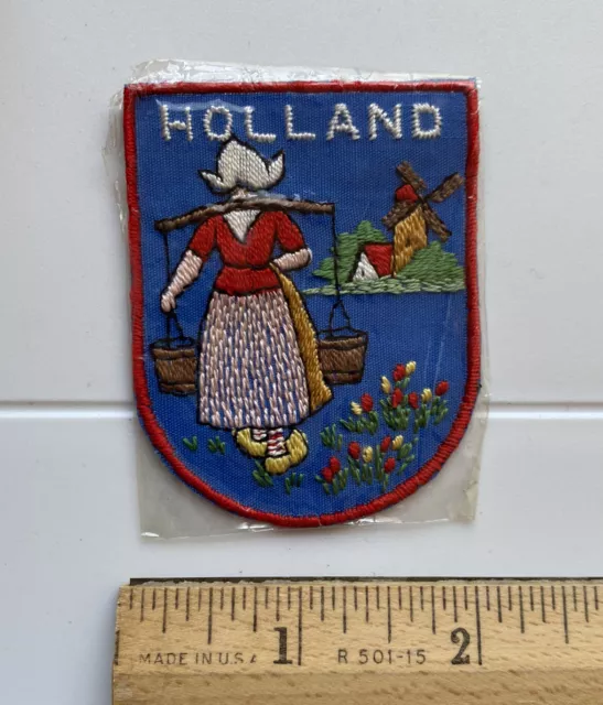 Holland Woman Carrying Water Dutch Windmill Netherlands Souvenir Patch Badge