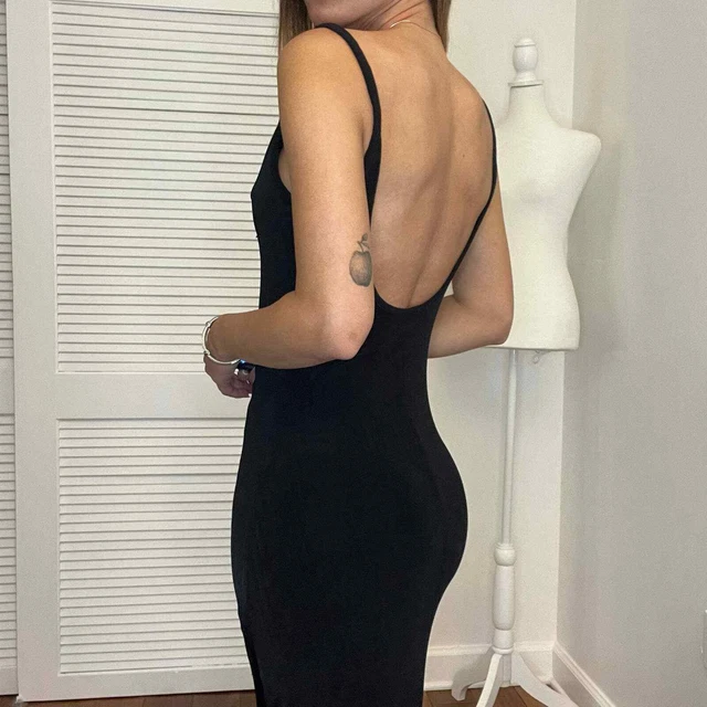 Free People Elevated Beautiful casual black maxi dress open back side slit