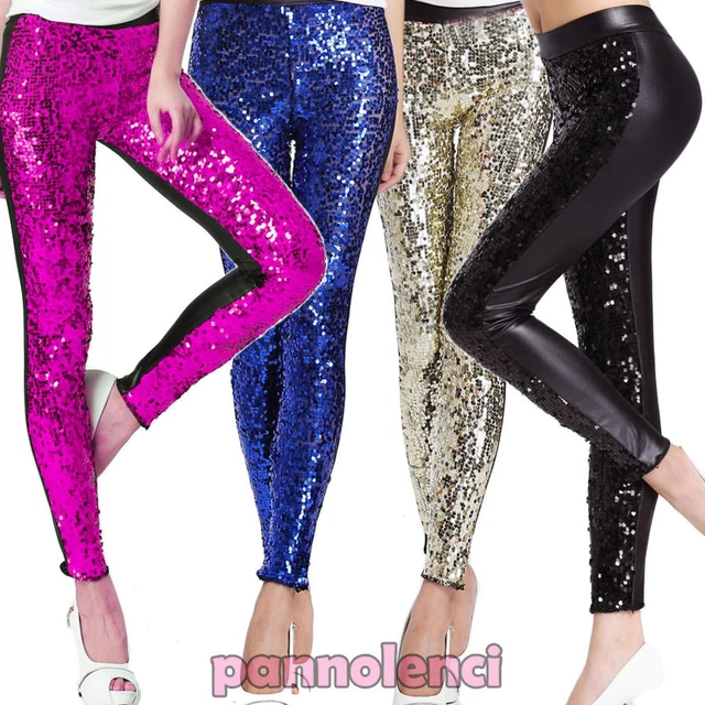 Leggings donna leggins PAILLETTES aderenti pantaloni stretti nuovi DL-1218