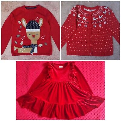 Matalan F&F Girls Christmas Xmas outfit set jumper cardigan dress bundle 4-5 y