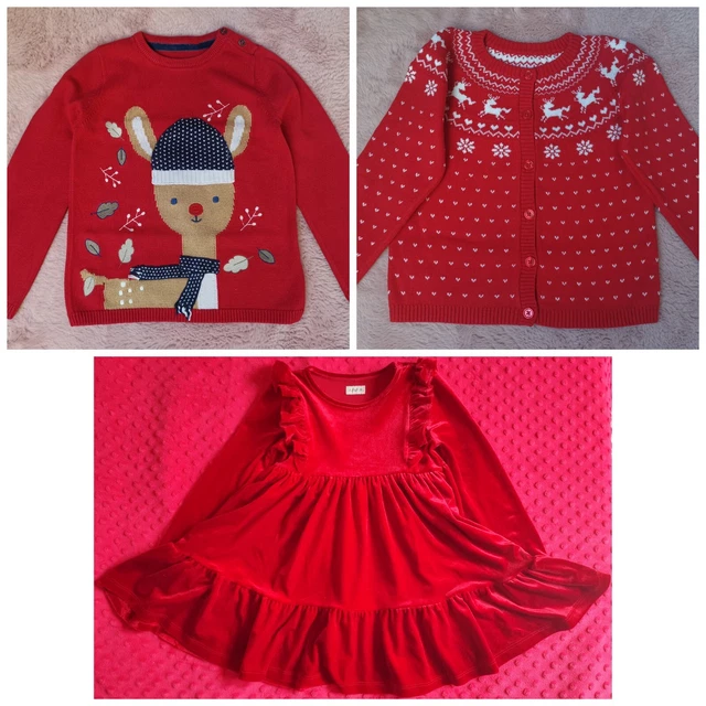 Matalan F&F Girls Christmas Xmas outfit set jumper cardigan dress bundle 4-5 y