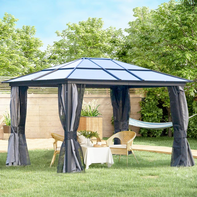 Outsunny Pavillon Gartenpavillon Partyzelt PC-Dach Alu Dunkelgrau
