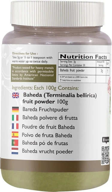 Aryan Herbals Baheda (Belliric Myrobalan) Polvo 100 gm