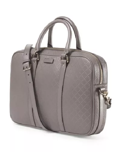 New Rare GUCCI Made In Italy Grey Leather Briefcase Laptop Case 100% Authentic !