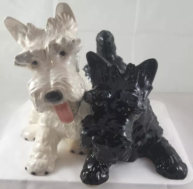 Vintage Large Black & White Scottie Scottish Terrier Dogs Figurine Ceramic