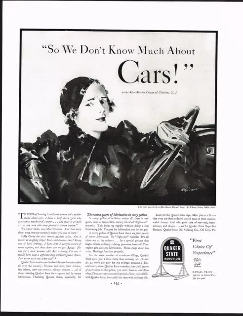 1930s BIG Vintage Quaker State Motor Oil Lady Driver Earl Blossom Art Print Ad