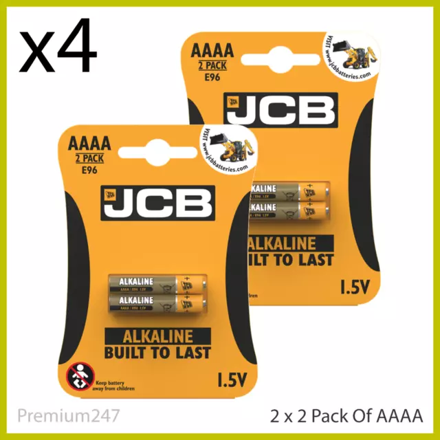 4 x JCB AAAA SUPER Alkaline Batteries 1.5V MN2500 E96 MX2500 LR61 LR8D425