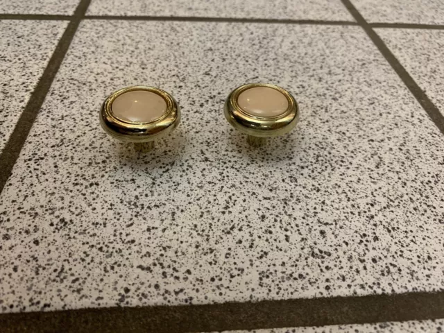 2 boutons beige laiton céramique tire rond tiroir armoire lourd milieu de siècle vintage 8