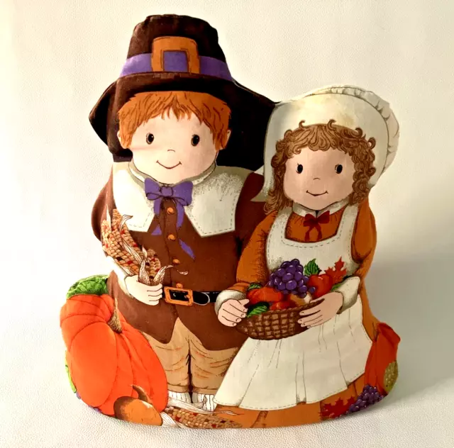 Thanksgiving Decor Freestanding Stuffed Pilgrim Children 14" Fall Pumpkin Decor