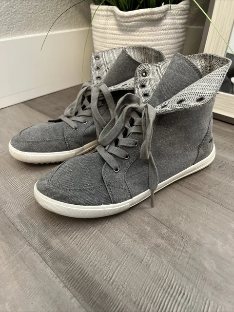 Rocket Dog Boho Canvas Gray Cuffed Causal Lace Up Sneakers Shoes High Top 8.5
