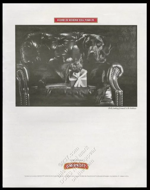 1991 rottweiler with Christmas present photo Smirnoff vodka print ad