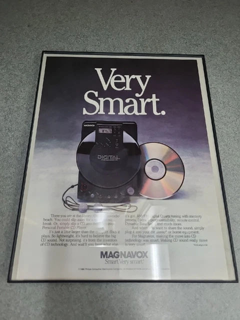 1990 MAGNAVOX Personal Portable CD Player Vintage Print Ad FRAMED 8.5 X 11