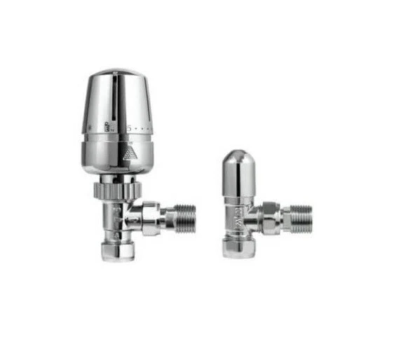 Chrome Angled Thermostatic Radiator Valve TRV & Lockshield Pack Set CBA & OPAC