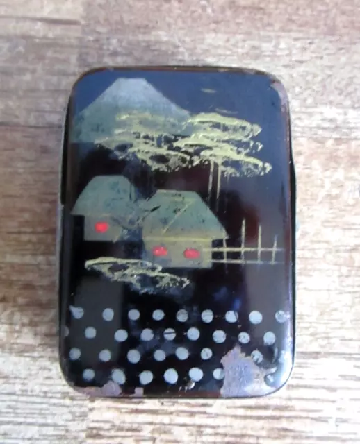 Ant/Vintage Tin Match Box Holder/Safe Oriental Scene
