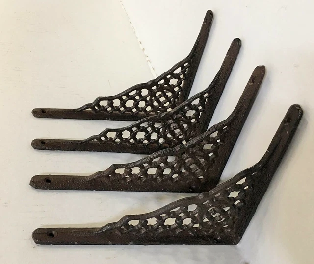 4 pc GARDEN LATTICE SHELF BRACKET BRACE Rustic Antique Brown Cast Iron 5"x7"